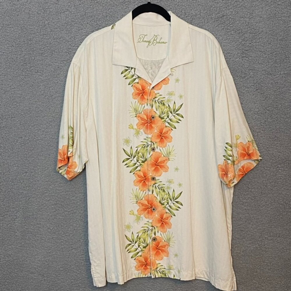 Tommy Bahama Mens Silk Button Up Shirt Short Sleeve Tropical Floral Print XL